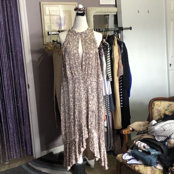 NWT GOOD AMERICAN Honey Leopard Halter Wrap Dress GDW0022 Size 5 XL - Picture 1 of 10